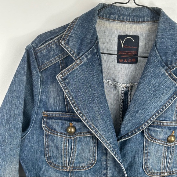 Vanilia Jeans Cropped Denim Distressed Jacket Fancy Stone Wash; Women’s Size 42 - Picture 5 of 16